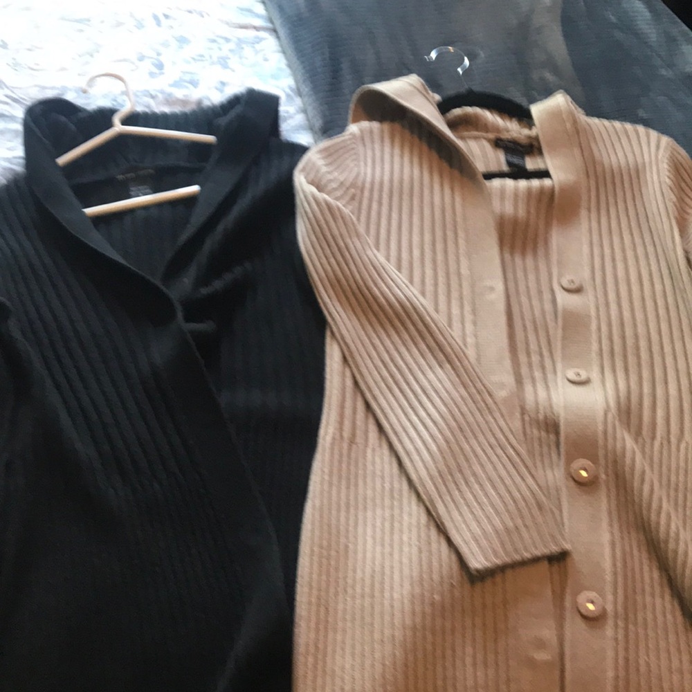 2 New York & Company women hooded sweater Blk &tan
